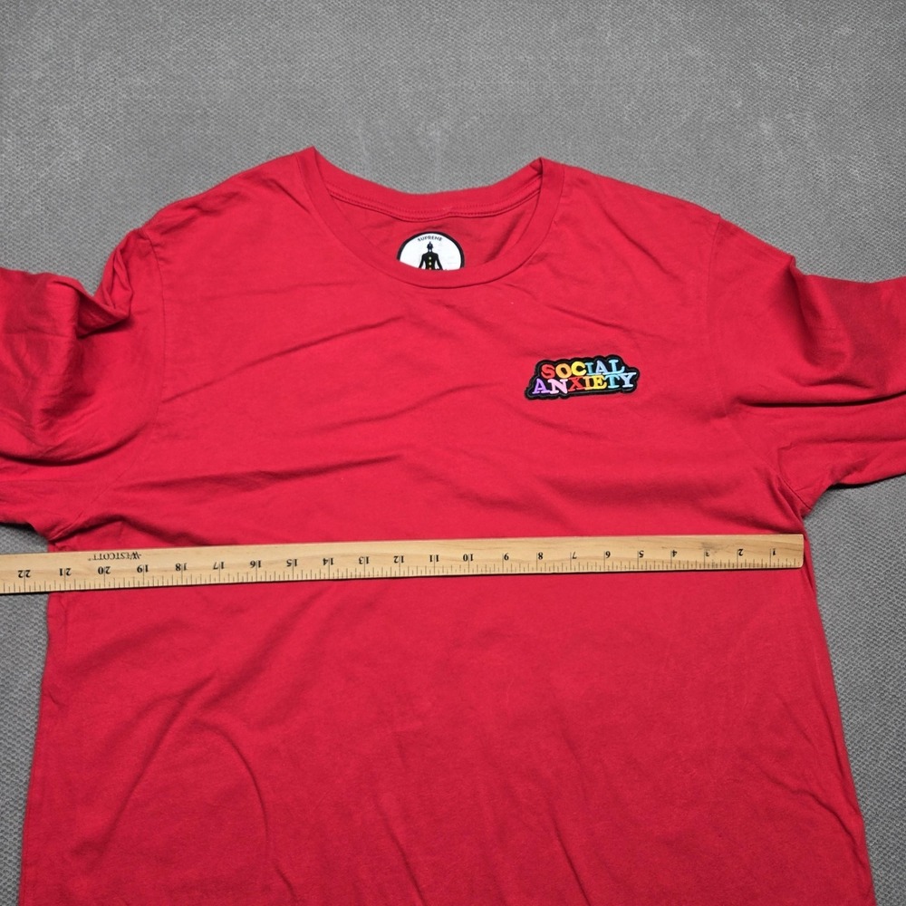 Supreme Shirt Mens XL Red Long Sleeve Social‎ Anxiety Embroidered Logo Tee - Picture 14 of 16